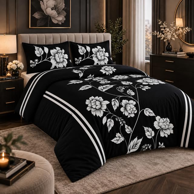 Opulent Living 4pc King Duvet Set - Fitted Sheet & 2 Pillow Covers