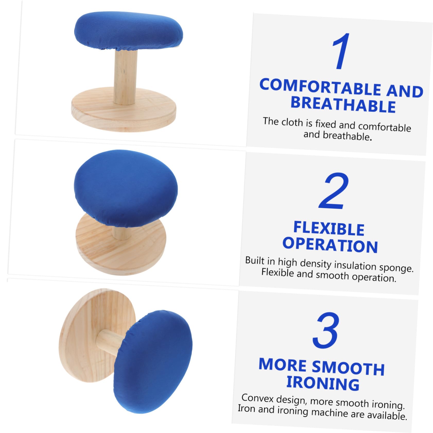 TOYANDONA Asse Da Stiro Curvo in Legno e Tessuto, Sgabello Rotondo Da Stiro Per Uso Domestico, Resistente Alle Alte Temperature, Supporto Stabile Salvaspazio Per Stiratura Di Polsini e Colletti