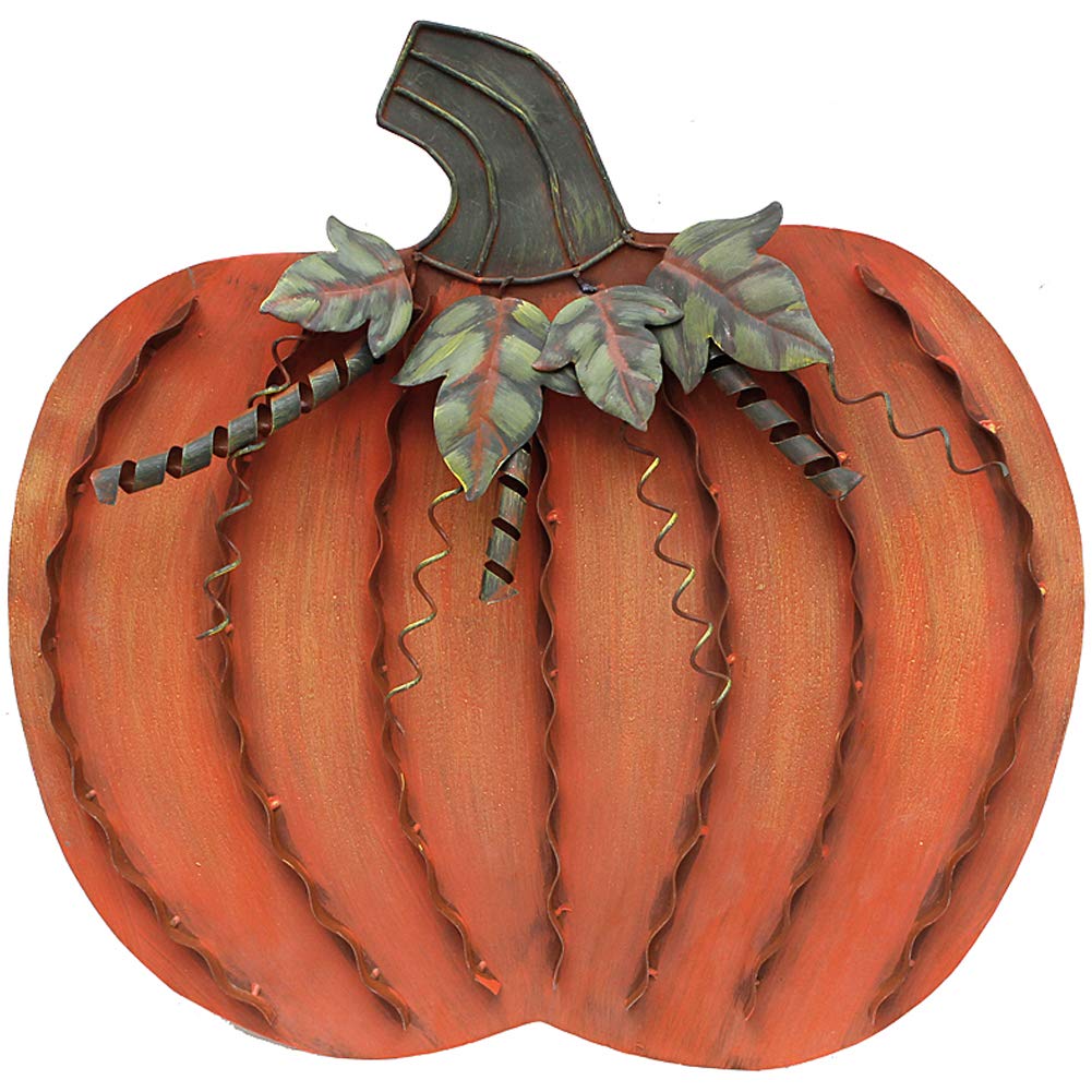 Metal Fall Pumpkin Decor, Indoor Outdoor Standing Flat Pumpkin Decoration for Autumn Harvest Thanksgiving Halloween Decoration Home House Kitchen Decor 18"X18.5"X1.25" (Metal Pumpkin Decor B)