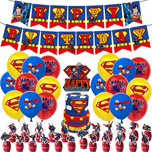 Miotlsy Cumpleaños De Niño Globos de Superman, Pancarta de Feliz Cumpleaños Decoraciones para...