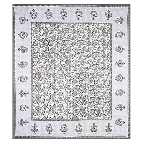 Image of Floral Printed Bedsheet for Double Bed Queen Size with 2 Pillow Covers | 144 TC Soft Cotton Blend Bedsheet | 90x100 Inch | 18x27 Inch Pillow Covers | Grey | Comfortable & Durable