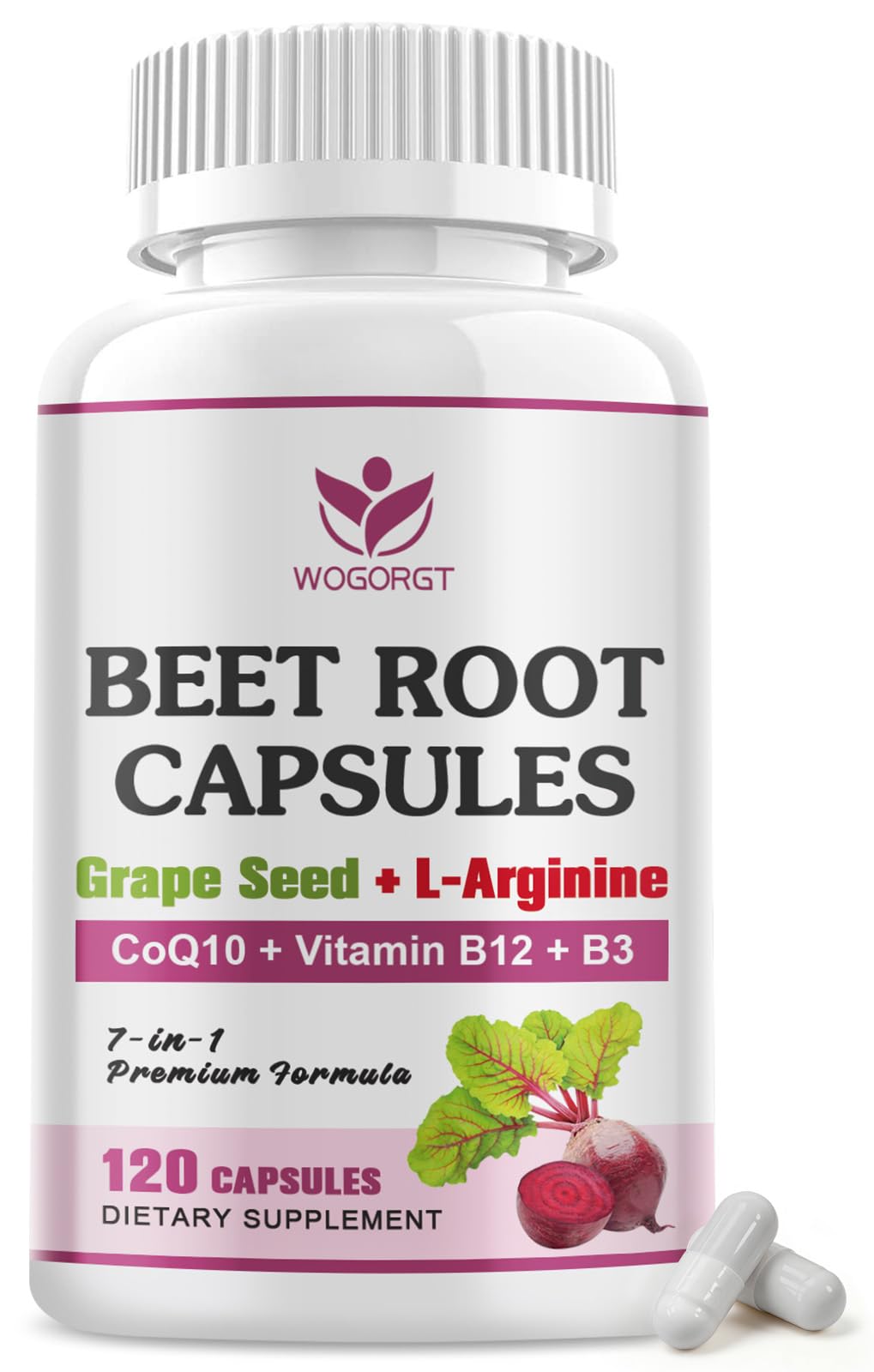 Beet Root Capsules, 800mg Beetroot Supplement, Nitric Oxide Booster, 120Ct