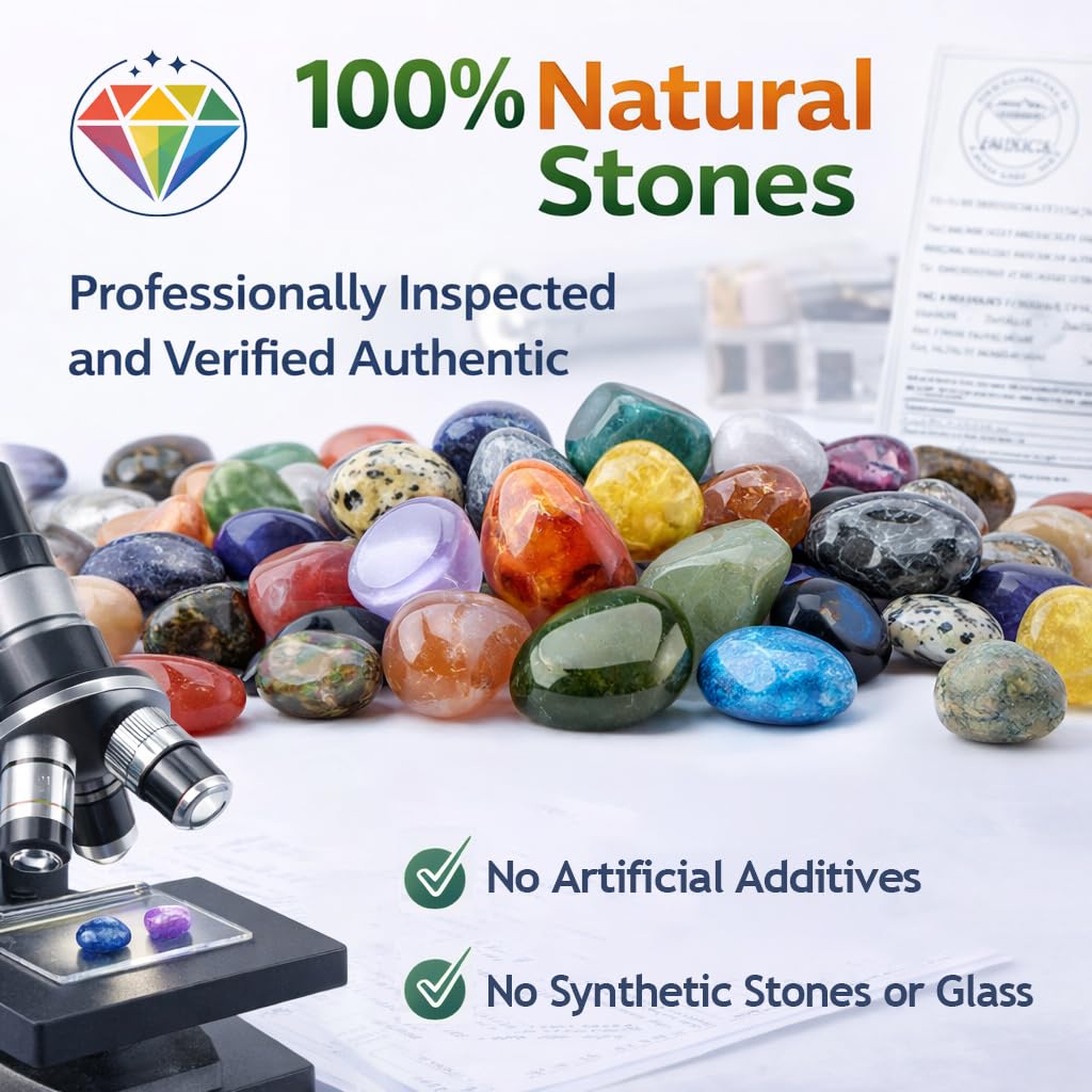 Tumbled Mixed Crystals, 10 oz, 0.5'', Natural, Rose Quartz Clear Quartz Fluorite Tigers Eye Red Jasper Aventurine etc, Healing Crystals for Reiki Chakra Meditation Energy Balancing Therapy