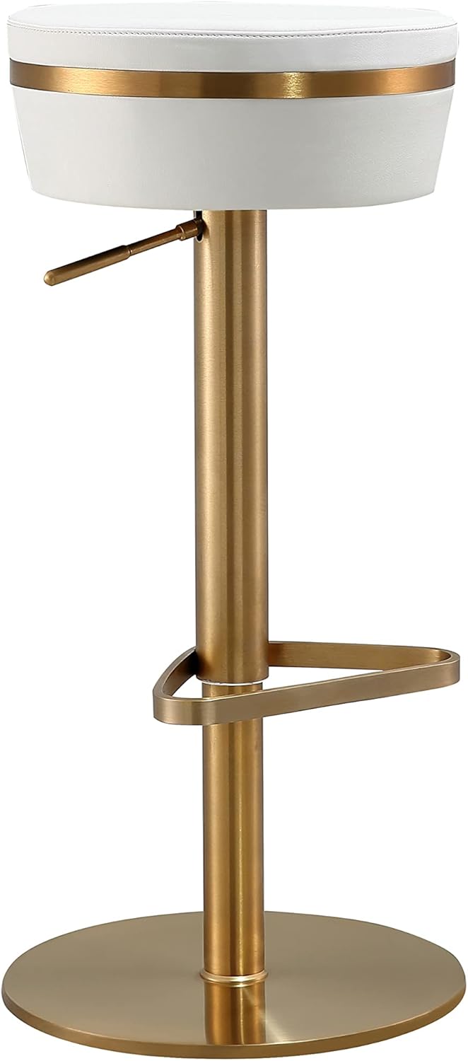 Tov Furniture Astro Round Upholstered Adjustable Stool (White and Gold)