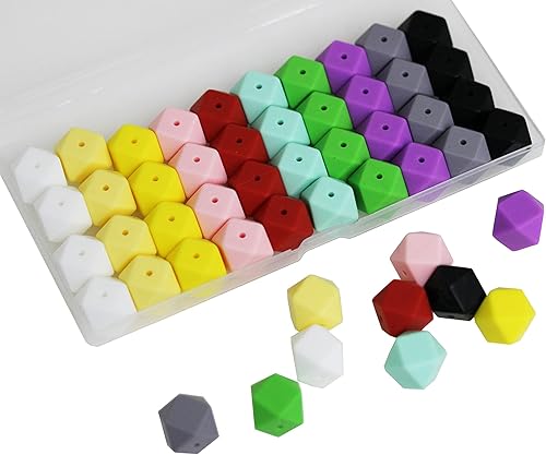 Miniatura 3 de BetterJonny - 50 cuentas de silicona, cuentas sueltas de 10 colores con caja de almacenamiento de 0.67 pulgadas, cuentas hexagonales de silicona