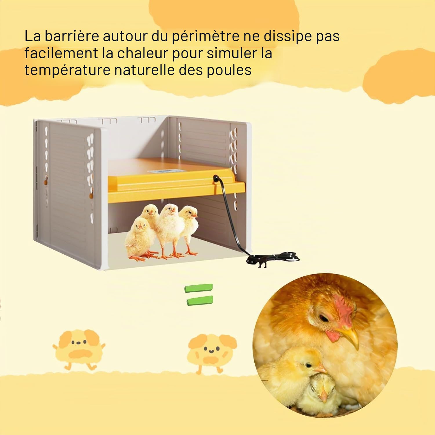 Plaque Chauffante pour Poussins, Plaque Electrique Lampe Chauffante Réglable en Hauteur, 10°C-65°C Chauffant pour Poulets, Lampe Chauffante Poussin pour Canetons, Poules, Cailles Naissantes, Jaune