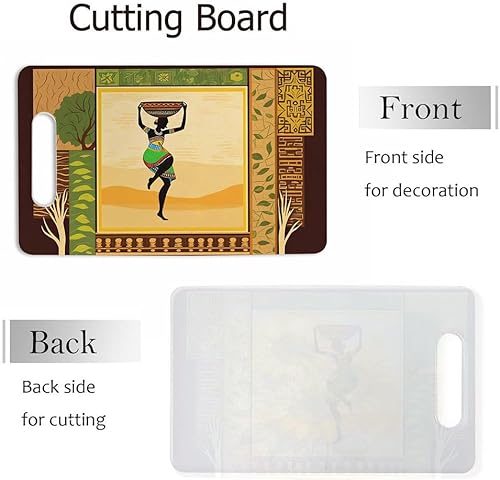 Miniatura 3 de Tabla de Cortar Mujer Africana Niña Africana Hojas de Árbol Étnico Mango de Agarre Retro Tablas de Cortar Tabla de Cortar para Cocina Plástico 16" x