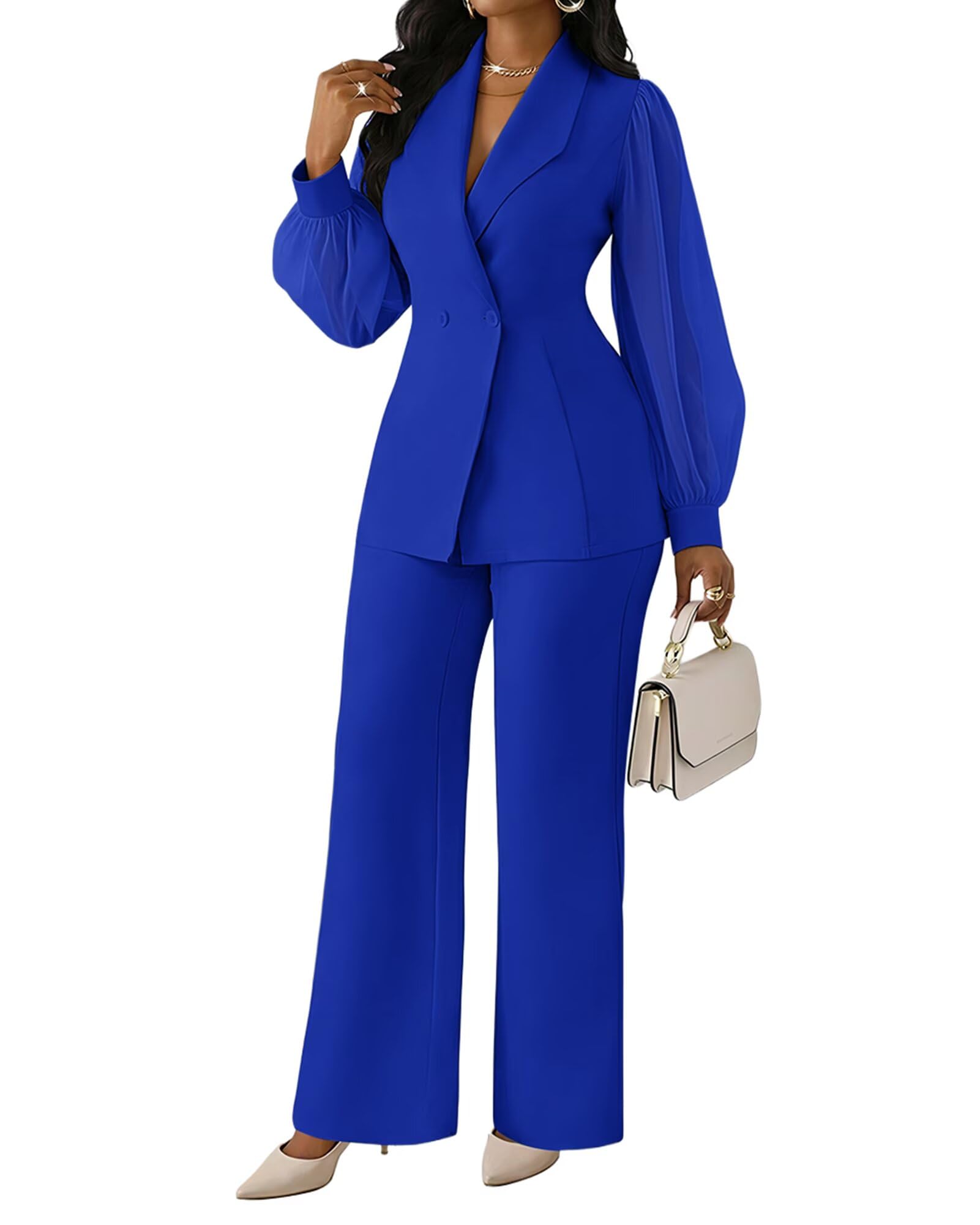 Women's Suits 2 Piece Set Dressy Long Sleeve Blazer Pants Suits Work Office Business Casual Outfits-image-29