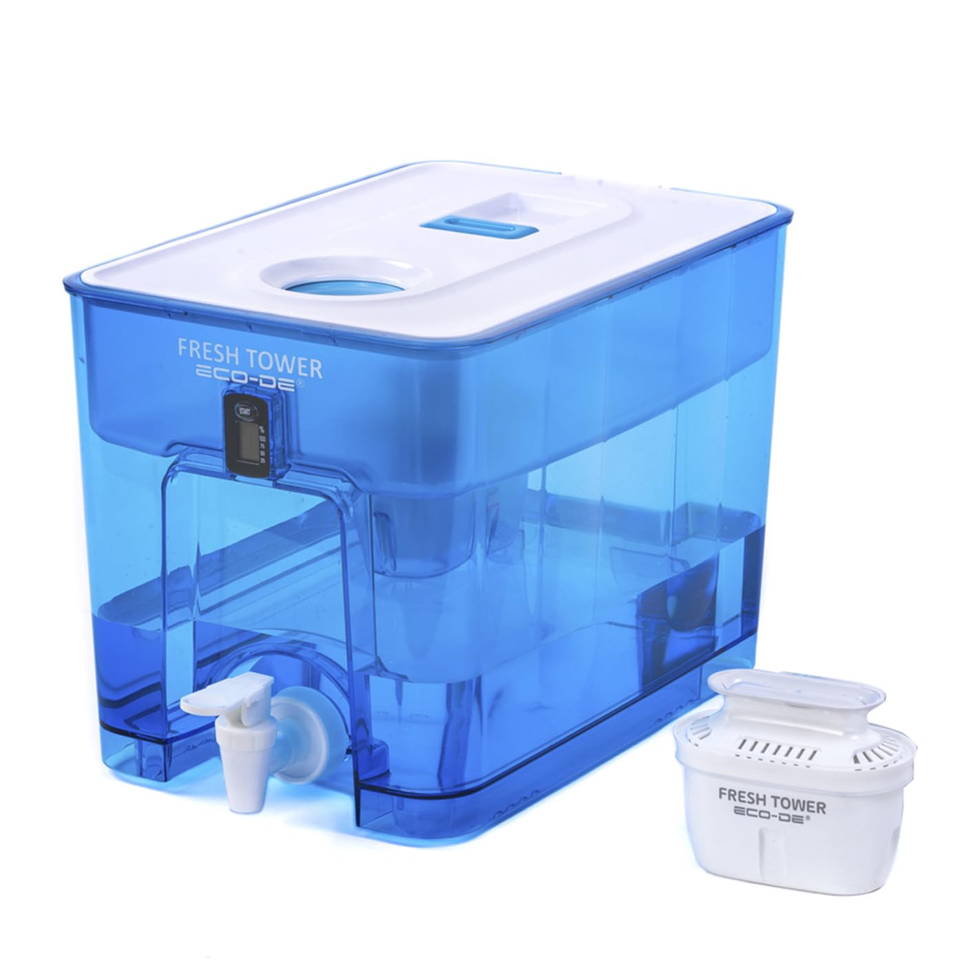 ECODE® Dispensadora Filtradora de Agua Fresh Tower, Libre de BPA, Indicador Digital, para Nevera, Incluye Filtro purificador Compatible, Capacidad de 9.5L, Larga Duración - Water Filter jug