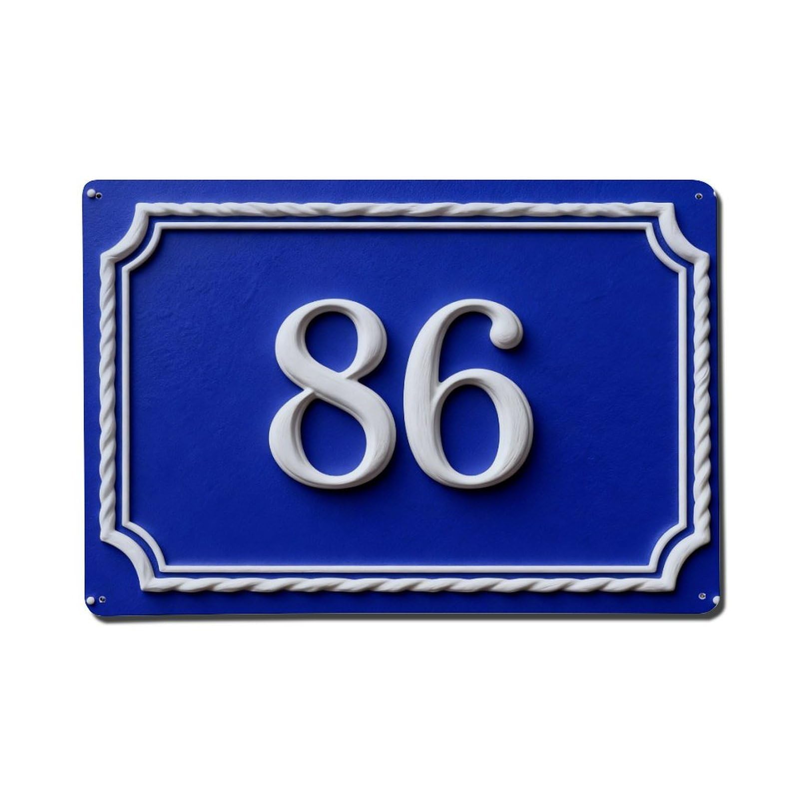 Blue Background White Number Sixty Eight Frame Metal Tin Sign Plaque