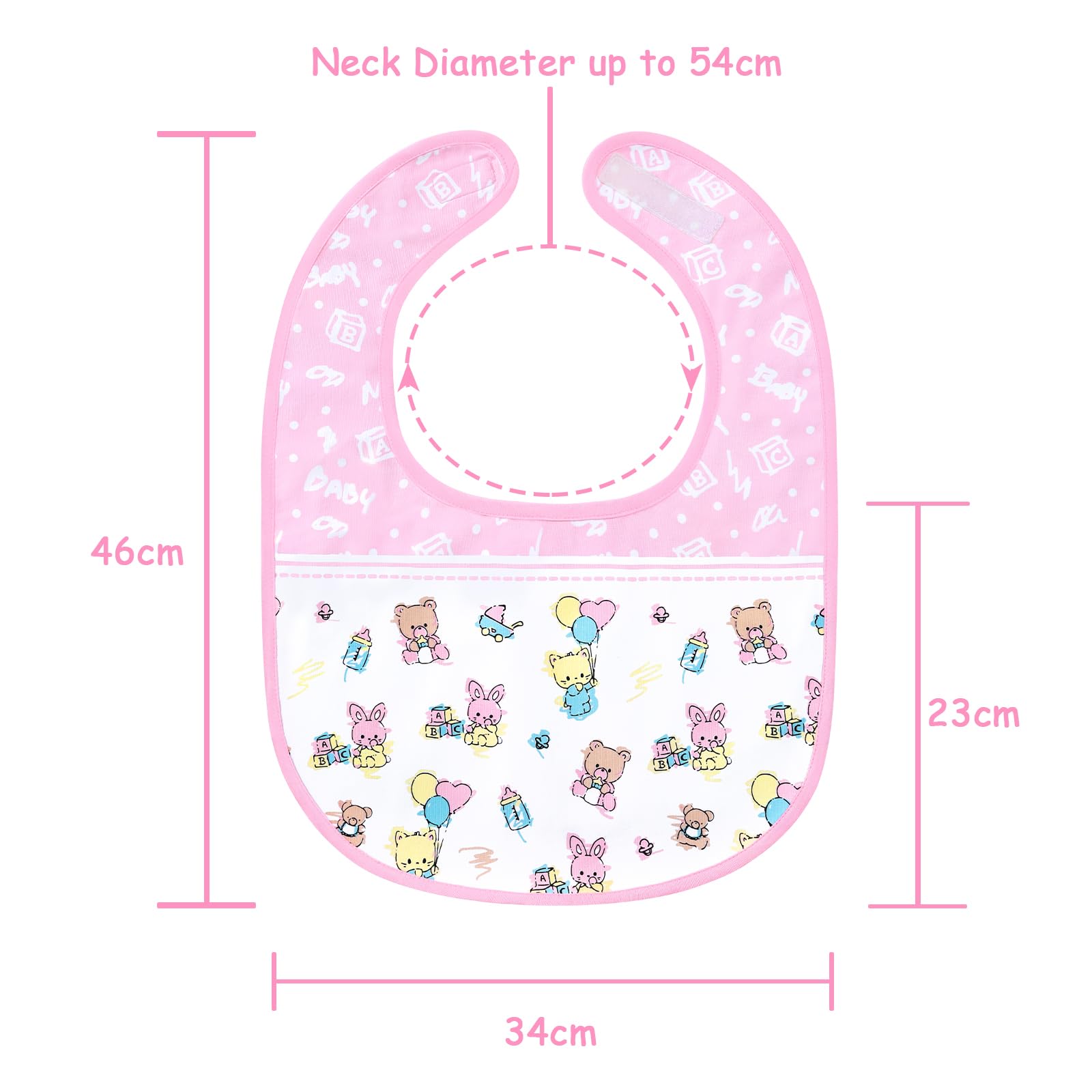 LittleForBig Bawełniany wodoodporny śliniaczek dla dorosłych z nadrukiem w stylu babydoll z regulowanym zapięciem na rzep - śliniaczek dla dorosłych Baby Cuties