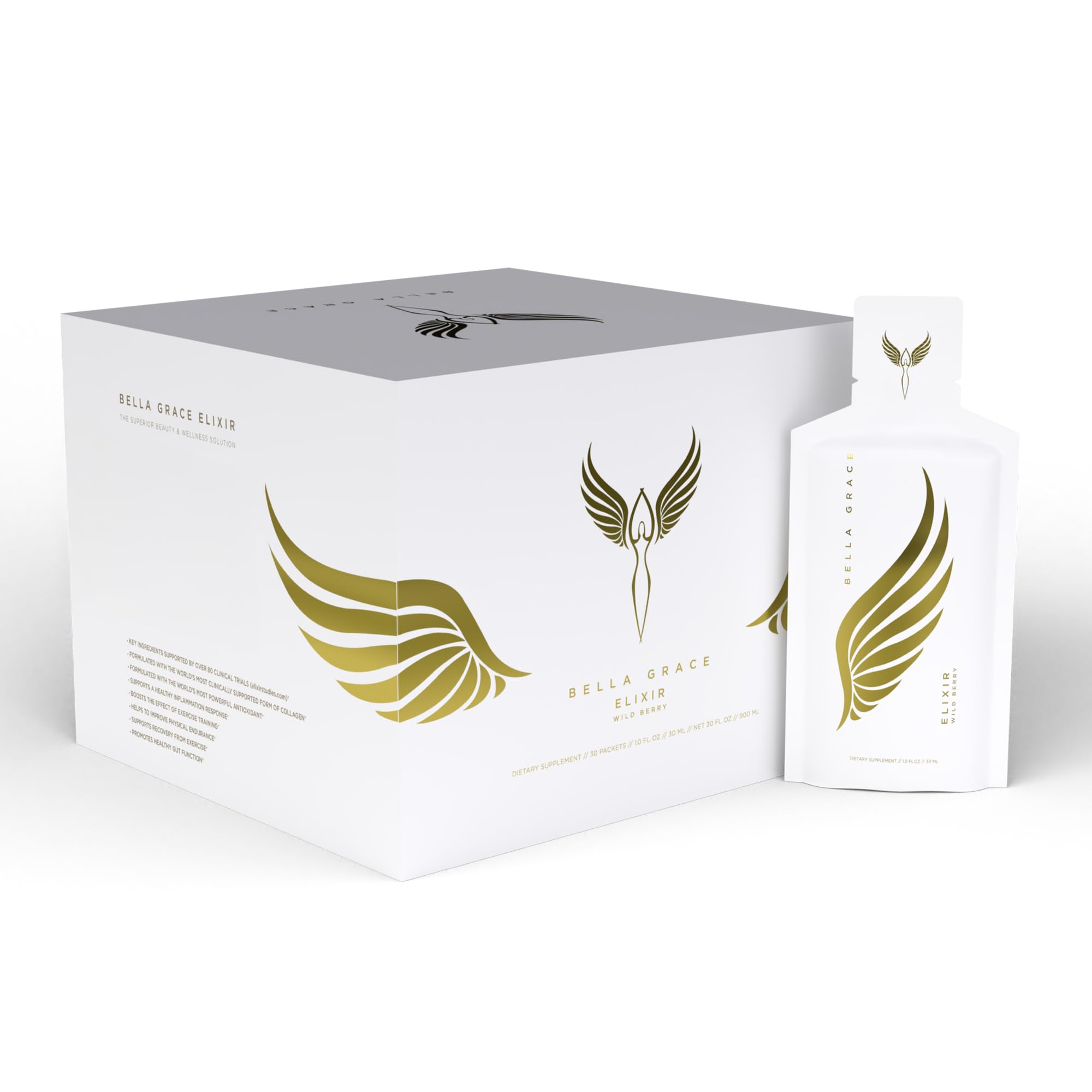 Bella Grace Elixir Collagen Peptides Supplement for Skin Care & Health with Verisol Collagen, AstaReal Astaxanthin, and Cat’s Claw, Supports Collagen Regeneration, Antioxidant Protection, 30 Servings