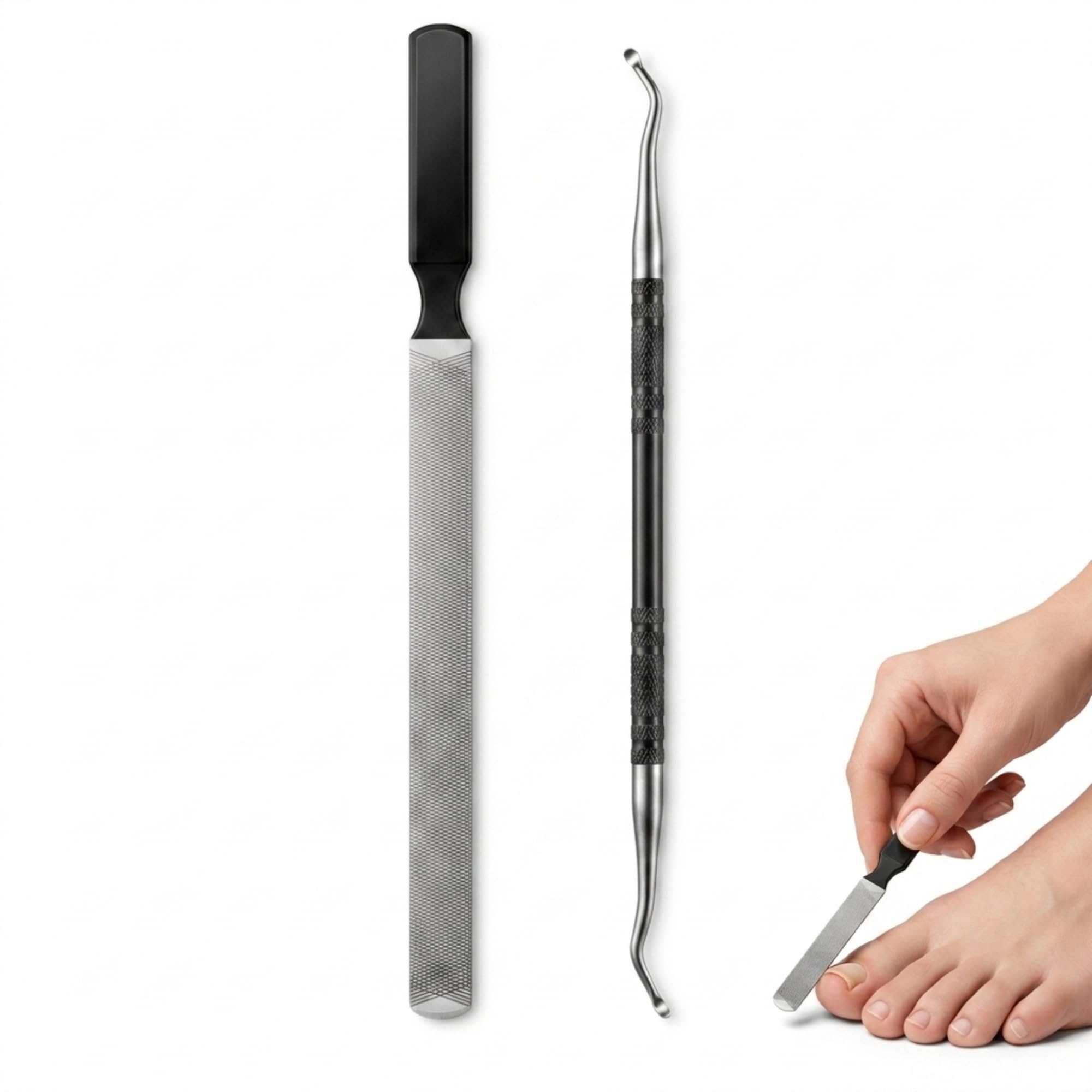 IUSOT Eingewachsene Zehennägel Set - Profi Nagelfeile & Zehennagelreiniger | 18 cm für Dicke Nägel Doppelseitiger Edelstahl Fußpflege Set Professionell für Senioren & Pediküre zu Hause