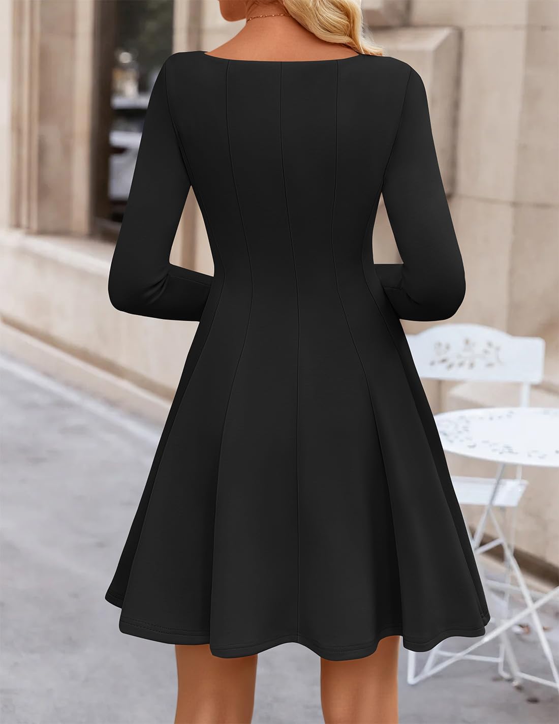 ZESICA Womens Long Sleeve Mini Dress 2026 Fall Crewneck Pleated Babydoll A Line Flowy Wedding Party Short Dresses - Image 4