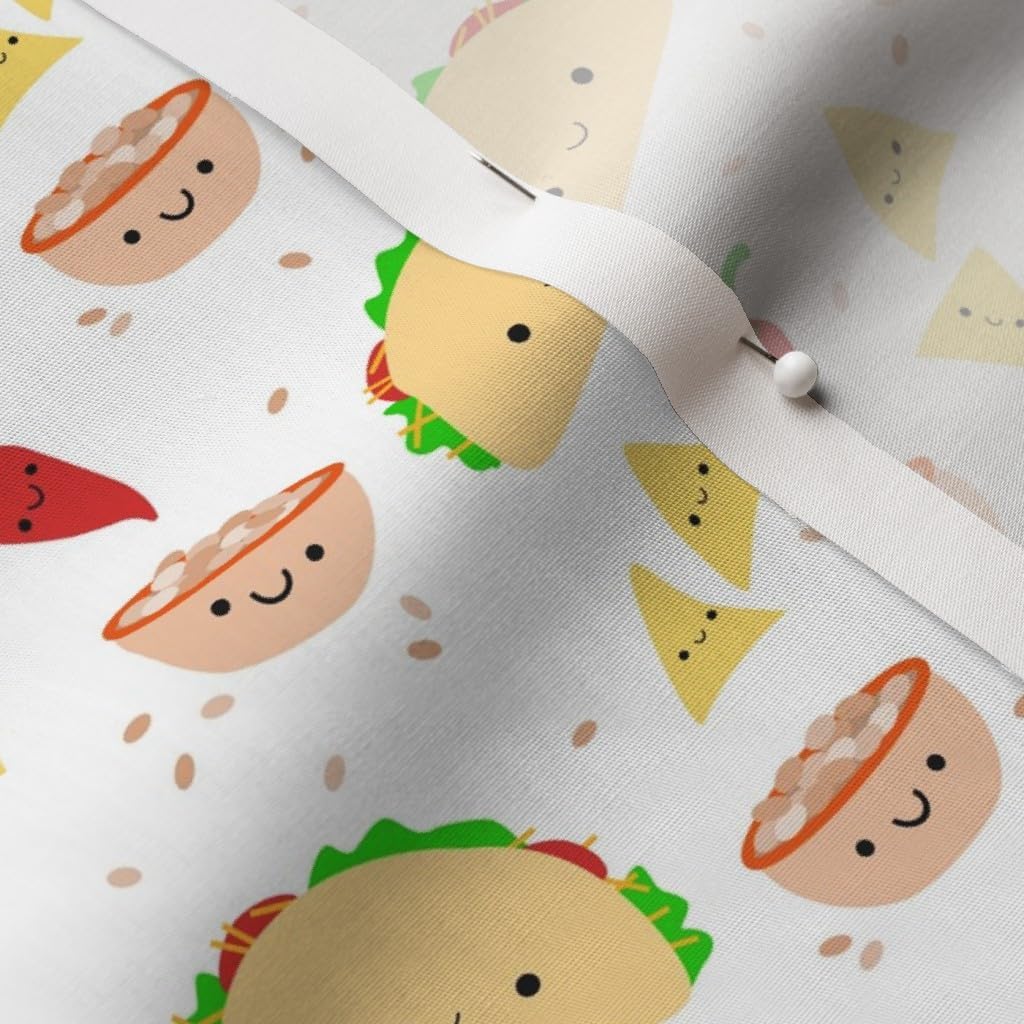 Spoonflower Fabric - Taco Tuesday Mexican Fiesta Cinco De Kawaii Cute Printed on Cotton Poplin Fabric by The Yard - Sewing Shirting Quilting Dresses Apparel Crafts