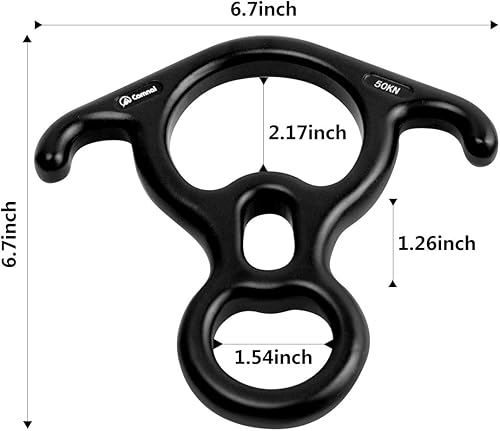Miniatura 2 de 50KN - Figura de rescate, 8 descensores grandes de orejas curvadas y engranaje de rapel, dispositivo de seguridad para escalada en roca, pico de