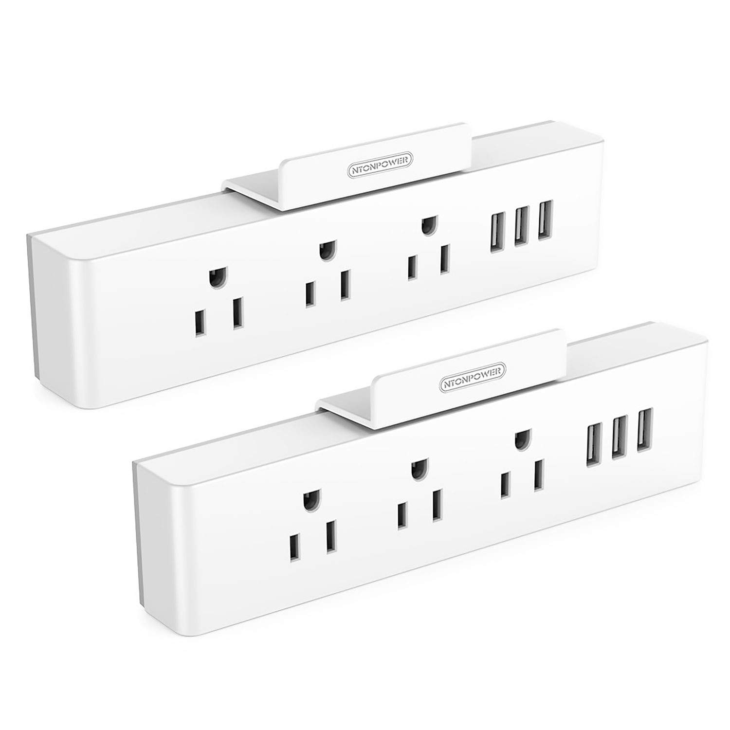 2 Pack Cube Power Strip with 3 USB 3 Outlets - NTONPOWER Cube Tap Power Outlet Extender Adapter with Stand - White