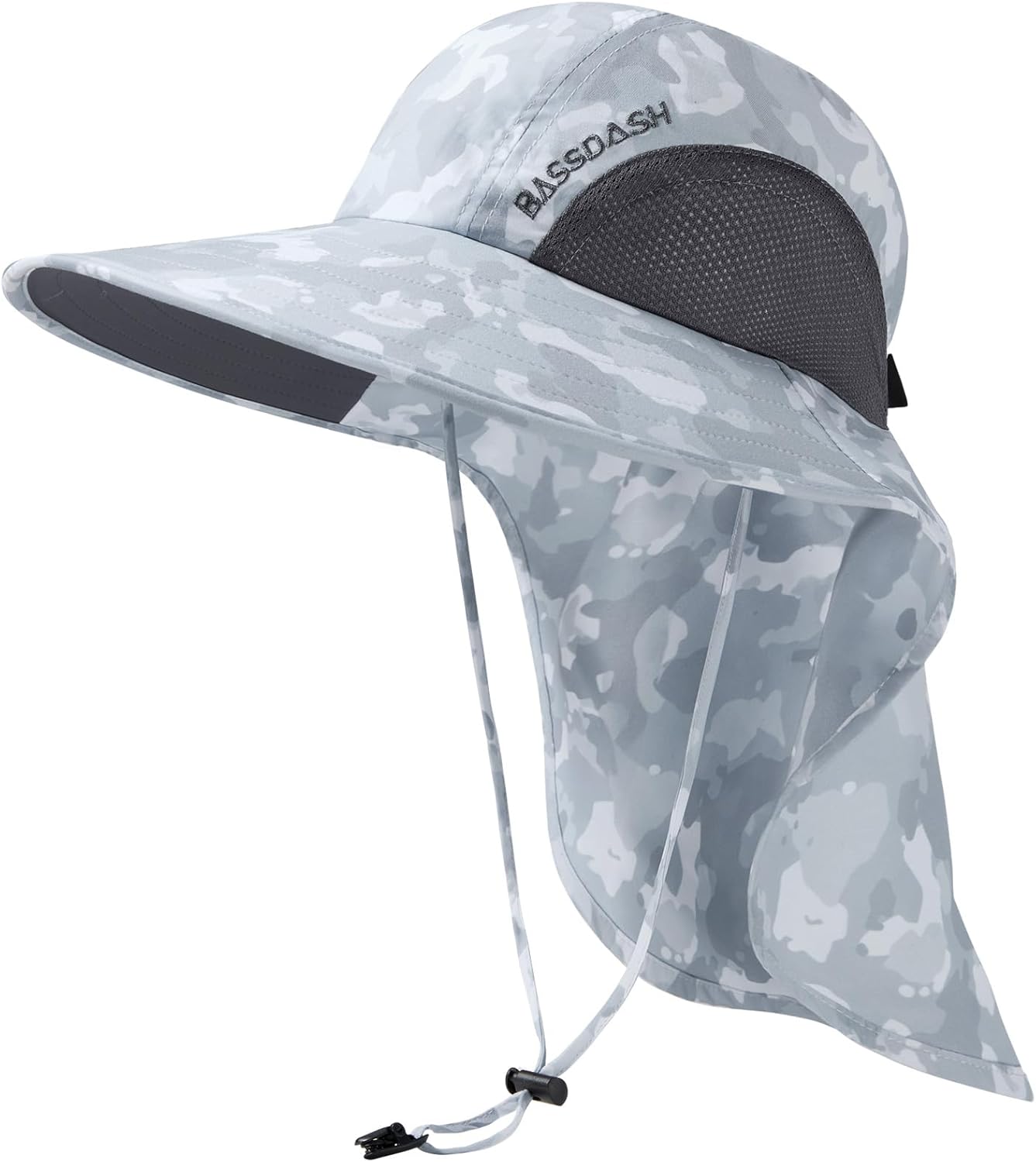 BASSDASH UPF 50+ Unisex Water Resistant Wide Brim Sun Hat with Large Neck Flap Ponytail Fishing Hat for Men Women