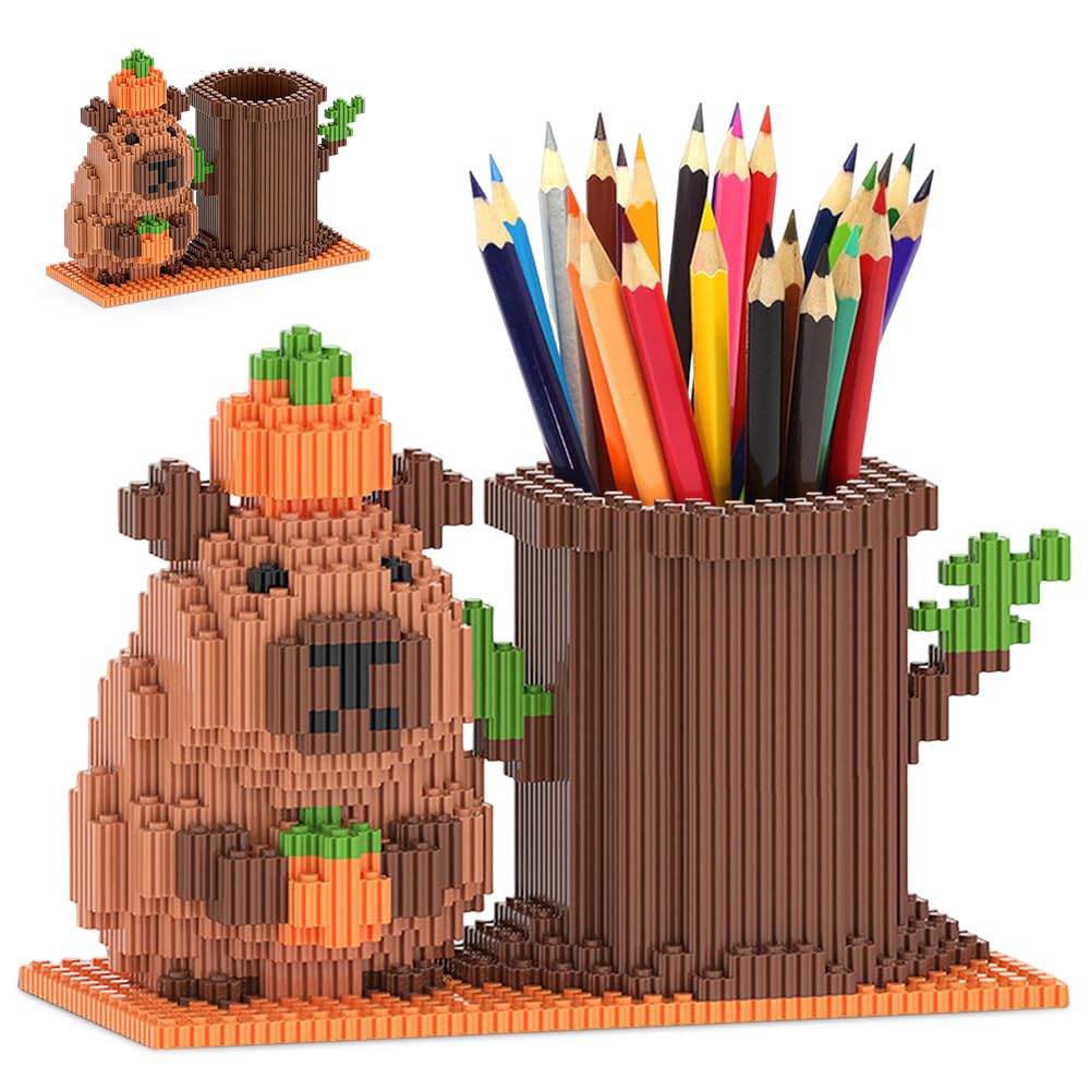 FCXVXCL Capybara Building Blocks Capybaras Pen Holder Building Blocks DIY Desk Organiser Unique Collectible Gift Multifunctional Functional Office School Decor — image 1
