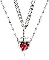 KIFEDSLJ Conjunto de colar de espada de coração para casais combinando com espada através de coração para ele, joia de presente de dia dos namorados, Cristal, Cristal