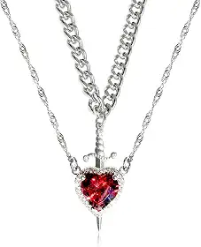 KIFEDSLJ Conjunto de colar de espada de coração para casais combinando com espada através de coração para ele, joia de presente de dia dos namorados, Cristal, Cristal