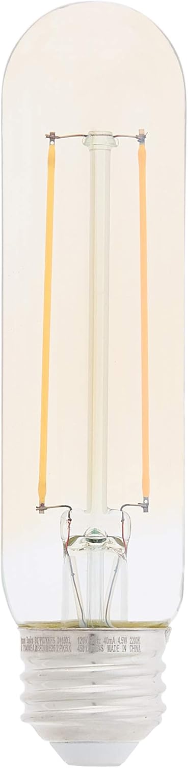  Basics 40 Watt Equivalent, Amber, Dimmable, 15,000 Hour Lifetime, T10 Vintage Glass LED Light Bulb | 2-Pack - - 