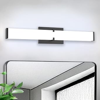Bathroom Vanity Light with Night Light Cool White 5700K Black Modern Matte Bathroom Lighting Fixtures; 24 Inch IP44 25W Equivalent to Incandescent 250W for Over Mirror Vanity Light ETL Listed