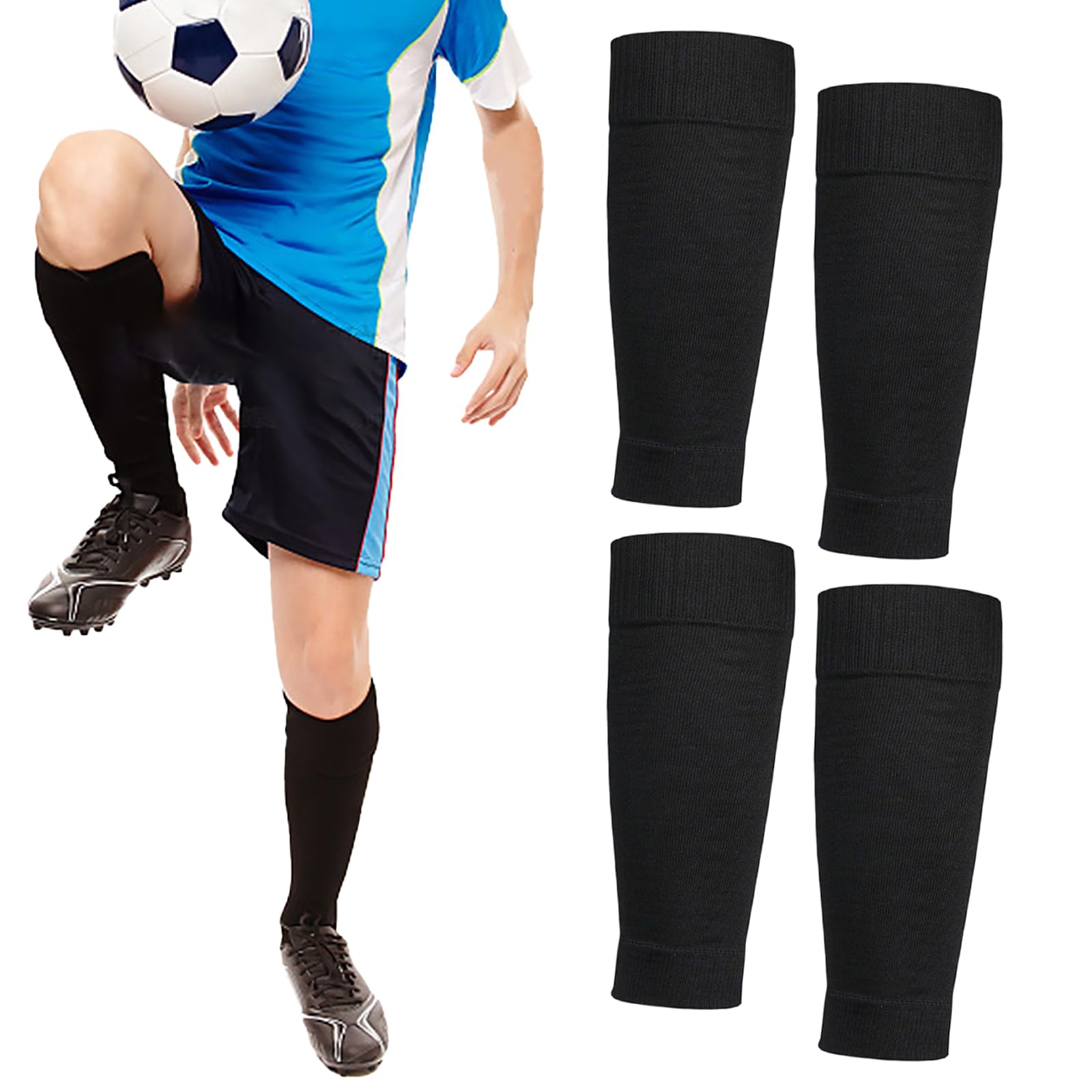 2 Pairs Football Sock Sleeves, Black Soccer Shin Guards, Team Leg Sock for Games, Pre Cut Football Socks for Beginners and Pros Footballs Games And Training