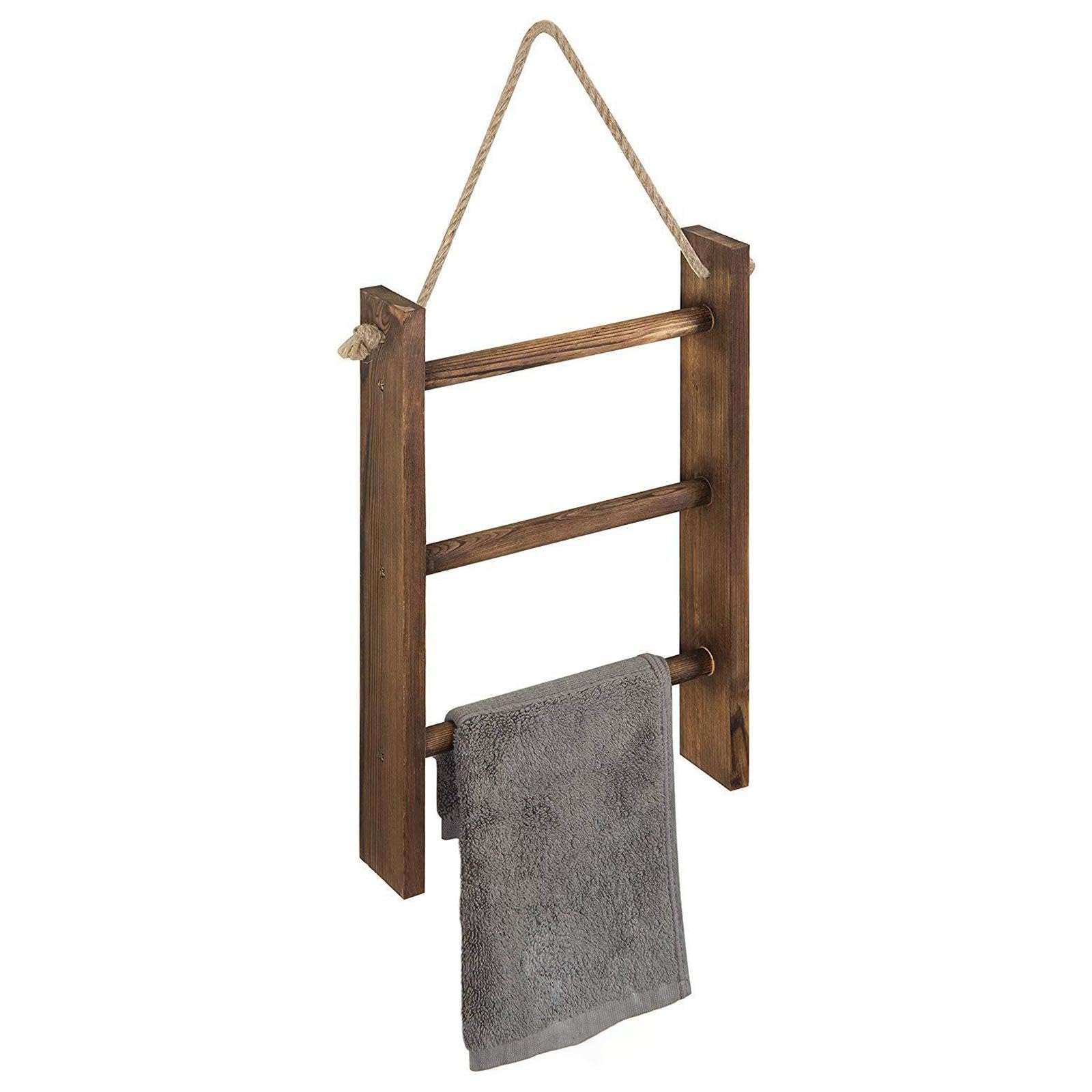 LOVIVER Toalleros de Madera, toallero Colgante, Escalera Colgante de Madera, Colgador de exhibición, toallero de 3 Niveles, Estante para Toallas para Puerta