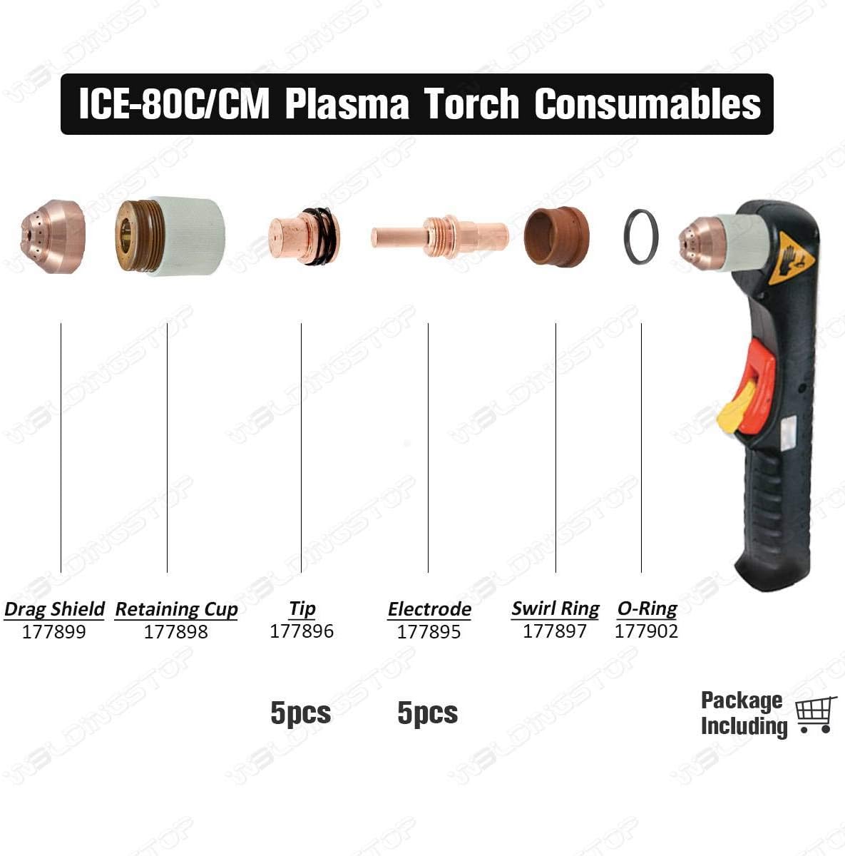 177895 Electrode 177896 Tip Nozzle for Miller ICE-80C/CM Plasma Cutting Torch 10pcs