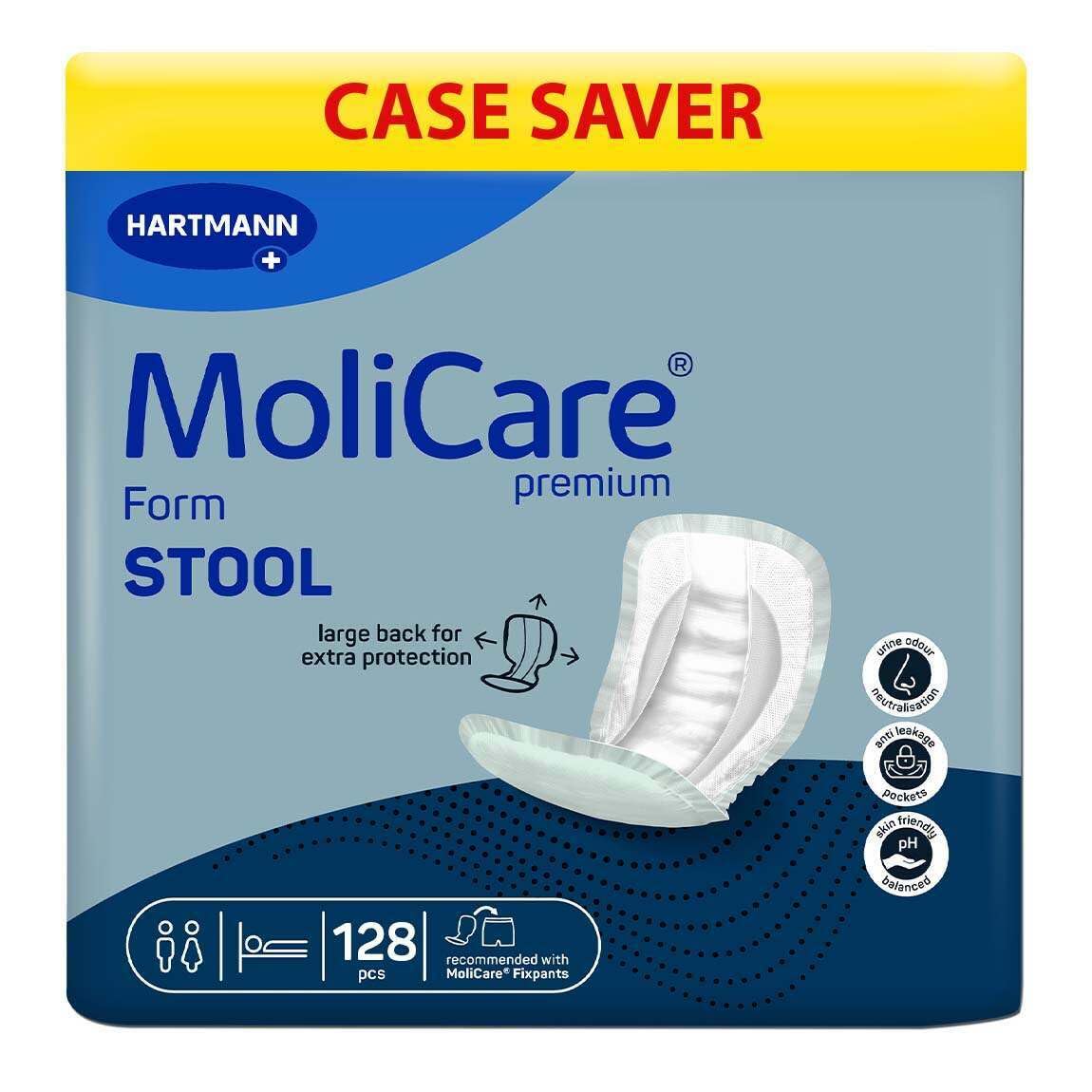MoliCare Premium Form STOOL: szablon do inkontynencji dla niezawodnej ochrony w przypadku nietrzymania stolca ze specjalnymi kieszeniami, do stosowania z MoliCare Premium Fixpants, 4 x 32 sztuki