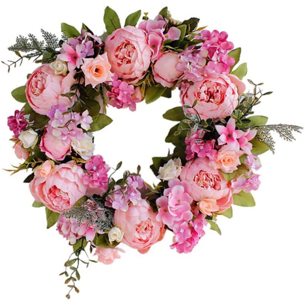 Kranz Türkranz Blumenkranz Künstliche Pfingstrose Seidenkranz Rosa Dekoration für Haustür Büro Zuhause Hochzeit Party