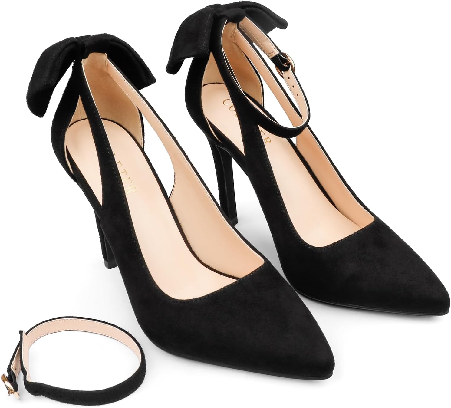 COLETER Womens Bow Knot High Heels Pointed Toe Stiletto Ankle Strap D'Orsay Pumps Bow Evening Dress Shoes - Image 6