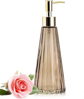 YCWF Glass Soap Dispenser,10 Oz Liquid Hand Soap Dispenser,Bathroom or Kitchen Refillable Liquid Dispenser,Great for Lotions, Essential Oil, Liquid Soaps(Amber)