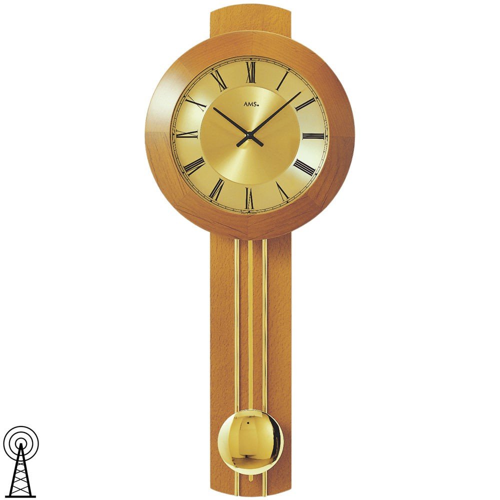 Funkwanduhr Wanduhr mit Pendel Funk Massivholz kirschbaumfarben lackiert