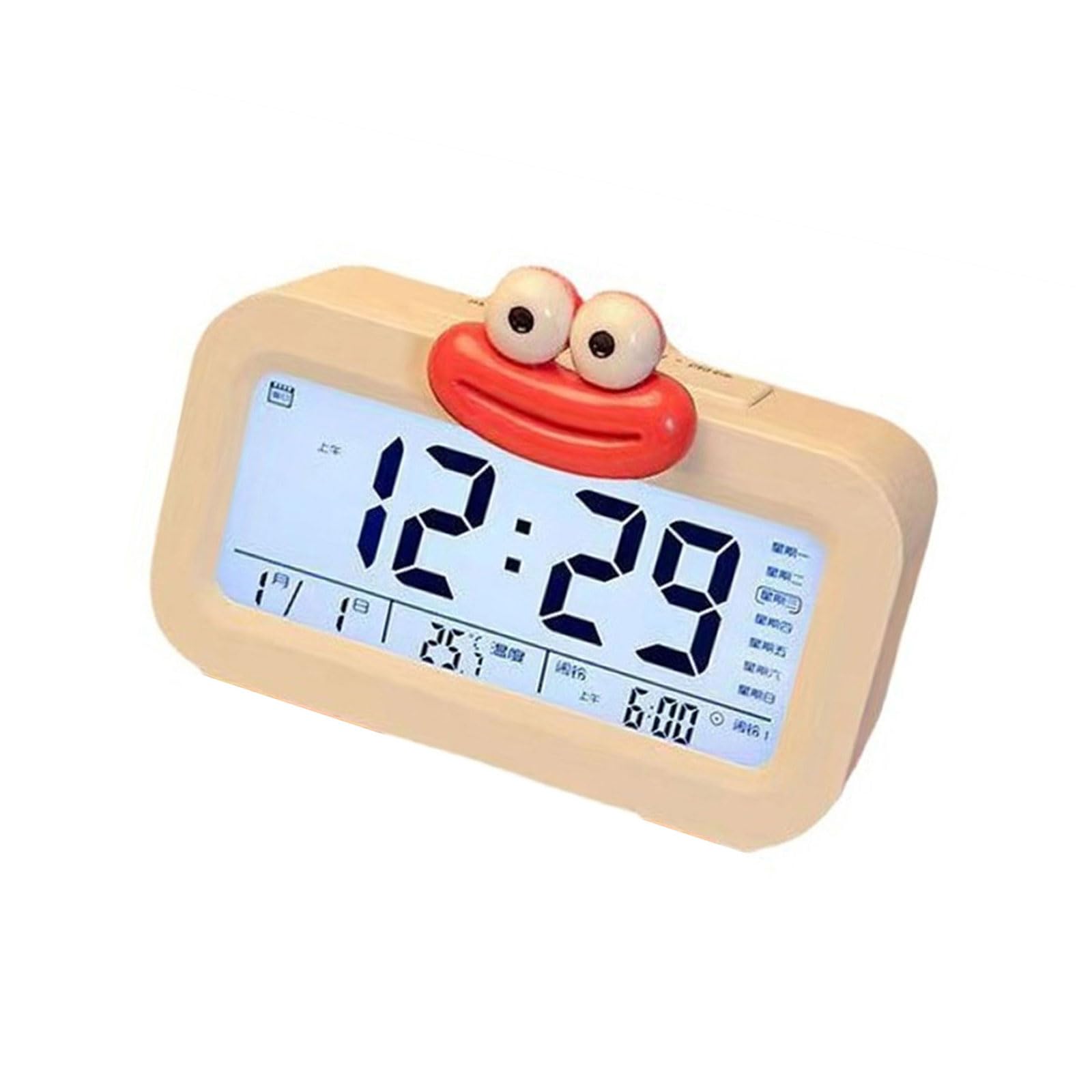 YWLUUOO Battery Operated Cartoon Sausage Lip Clock with LCD Display Night Lamp Digital Alarm for Bedroom Bedside Decors Desk