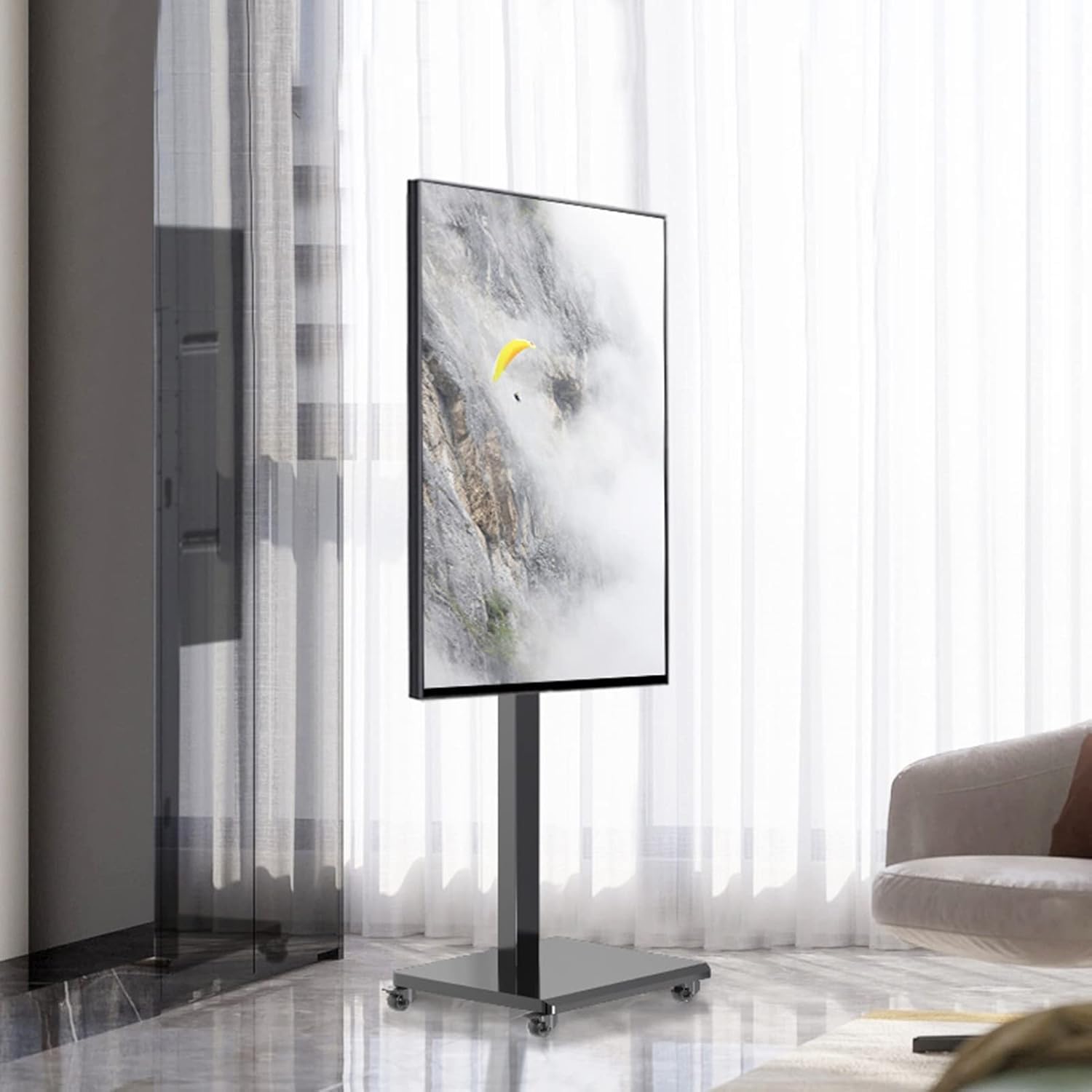 asdchZen Monitor Arms Tv Stand Rolling/Mobile Tv Cart With Wheels,Suitable For 26-55 Inch Tvs,Adjustable Height