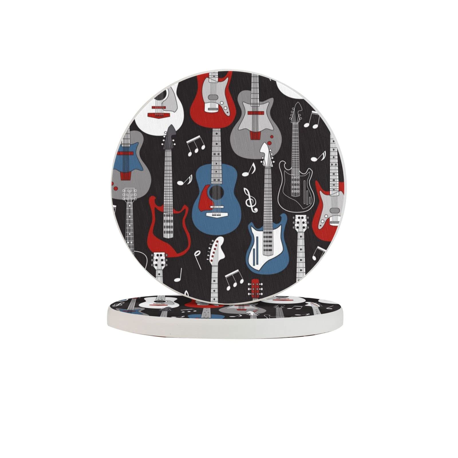 Guitars Pattern Four Pieces Coaster Heat-Resistant Reusable Saucers for Drinks Wine Glasses Plants Cups Mugs