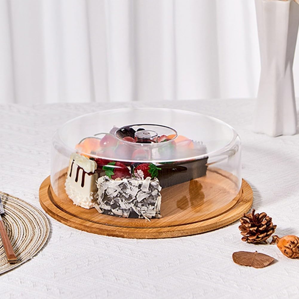Soporte de madera para tartas de 10 pulgadas con cúpula protectora, plato redondo para servir pasteles y postres