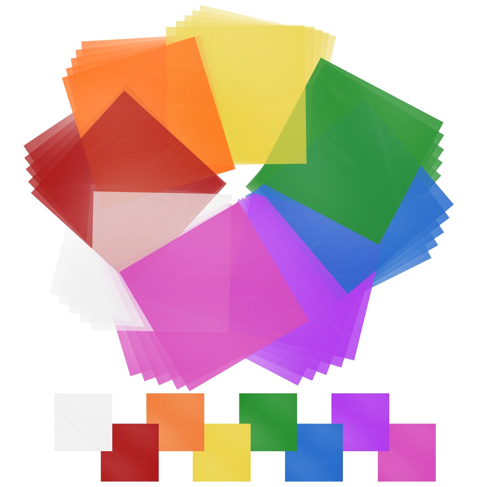 Tauywolci Cellophane Wrap, 8.1x8.1 Inch, 120 Colored Sheets, Transparent & Colored Plastic Wrap, Gift Wrap & Crafts