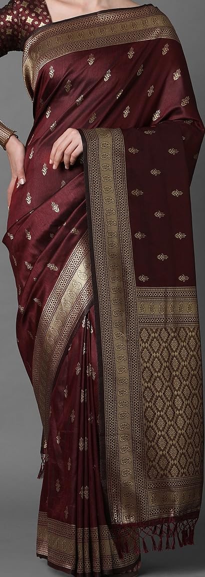 Leriya Fashion Sari für Damen | Goldener Sari für Damen | Baumwoll-Seiden-Sari für Damen | Sari