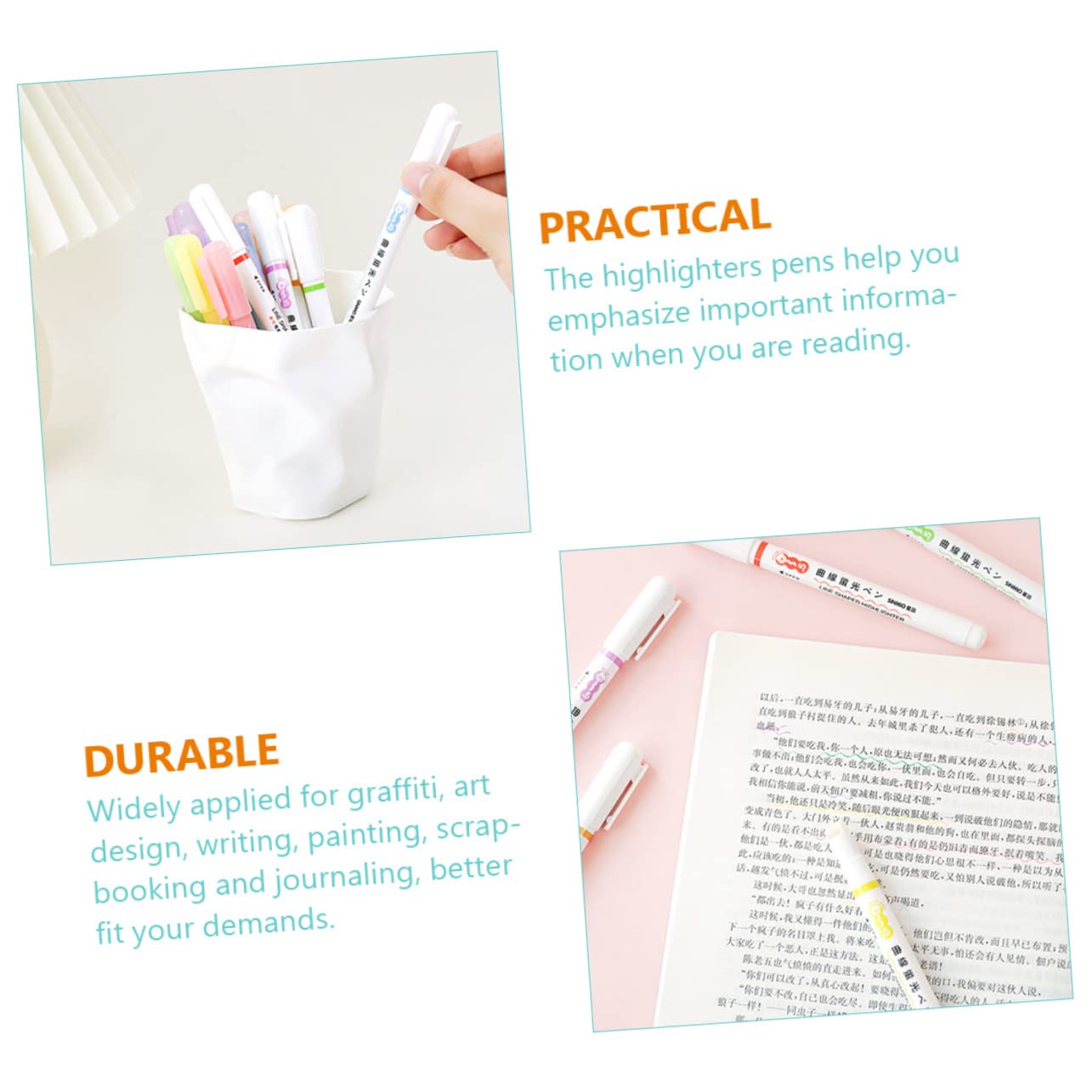 Uonlytech 3 Sätze Teiliges Textmarker Set Mit Bunten Markern Für Studierende Schnelltrocknende Handgezeichnete Hochlighters Für Notizen Zeichnen Und Kreative Anwendungen 6 Stück * 3