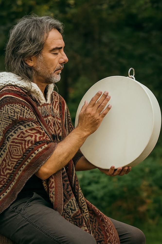 Tamburo Oceanico in Pelle Ø40 cm Realizzato a Mano in Indonesia – Strumento Etnico per Meditazione, Yoga e Arredo Esotico