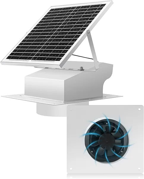 25W Solar Powered Roof Vent Fan with 8 Inch Removable Roof Vents, Ventilation and Cooling Solar Attic Exhaust Fan, Suitable for Lofts, Shops, Garages