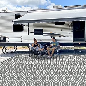 fifame 9×18 Outdoor Rug, Plastic Woven Patio Mat, Waterproof RV Camping Rug