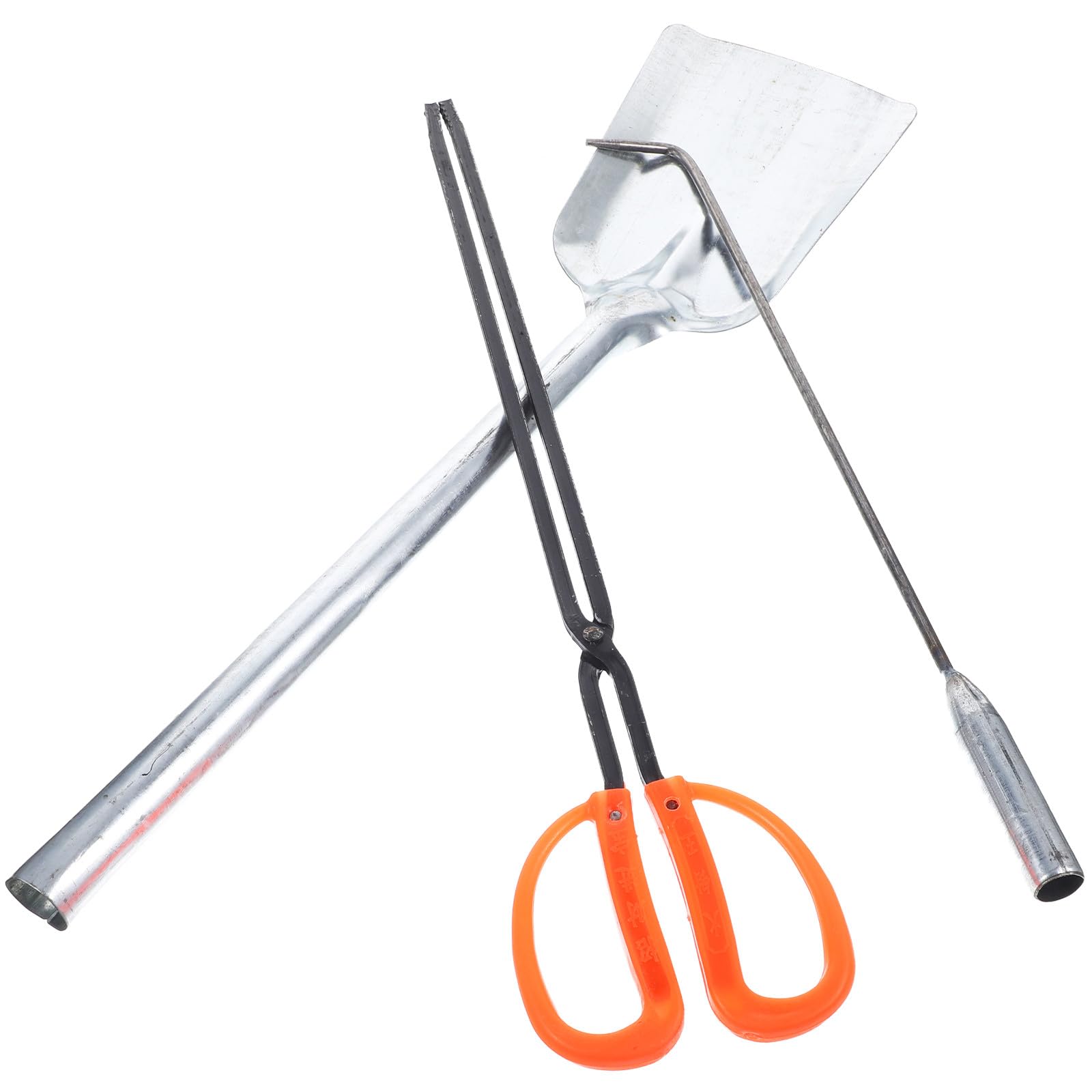 VALICLUD Set Attrezzi per Caminetto 3 Pezzi Pala a Mano in Ferro, Gancio e Pinze Ergonomiche per Legna e Cenere, Accessori Antincendio Domestici Multiuso per Riscaldamento Casa e Giardino