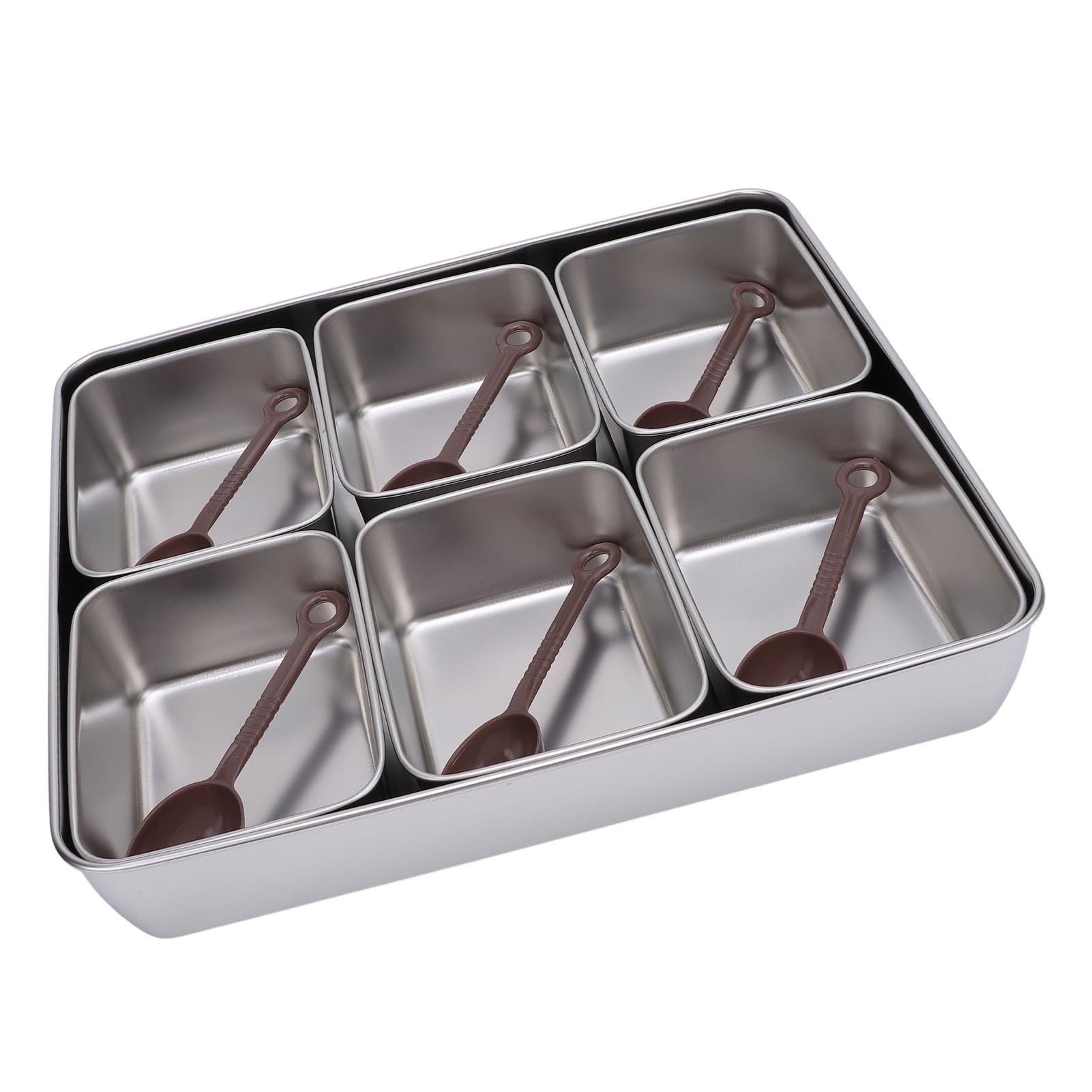 Bandeja para servir dividida con 6 cucharas, 6 compartimentos, caja de condimentos dividida de gran capacidad para fruta (Estilo de acero inoxidable)