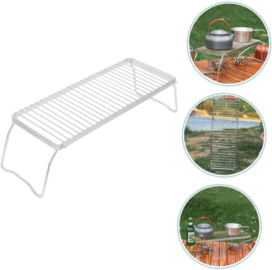 VICASKY Portable Stainless Steel Outdoor Grill Rack Folding Barbecue Grate High Temperature Resistant Camping Stove Stand for Picnic and Campfire Cooking