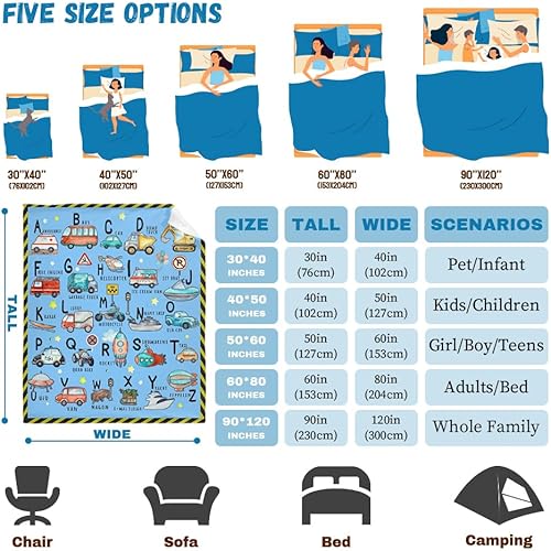 Miniatura 8 de ABC Truck - Manta de transporte del alfabeto de camión, súper suave y acogedora para decoración del hogar, sofá, cama, sofá, 60 x 50 pulgadas,