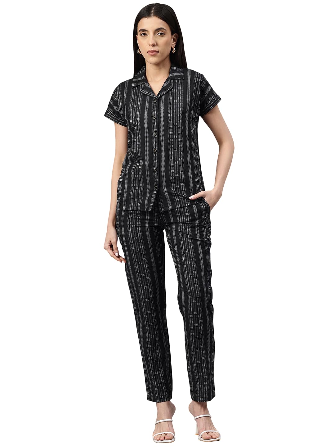 cottinfab Women Striped Lapel Collar Shirt & Trousers Co-ords-picture-41
